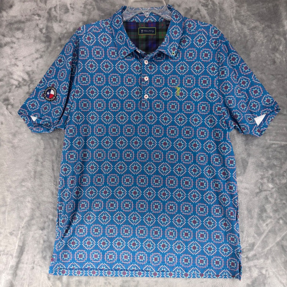 William Murray Mens L Blue Geometric Polo Shirt Texas Legends Golf Club Patch